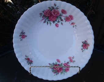 Royal Albert, Centennial Rose Pattern, Discontinued 1980-1981, 9.5" Round Serving Bowl, Roses, Green Leaves, Scalloped Edge, Gold Trim, Deco