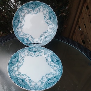 Antique Ford And Sons, Burslem, Argyle Pattern, Set Of Two Dinner Plates, Dated 1893-1908, Floral, Scalloped Edge, Gold Trim, Antique China