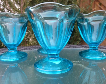 Anchor Hocking, Made In USA, Vintage-New, 1980s, Turquoise, Green, Sundae, Dessert, Fruit, Serving Glassware, Colorful Glass-Set Of Four