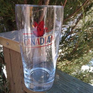 Molson Canadian Signed By John Molson, Embossed Signature, Collectible Barware Drinking Glass, Beer Glass, Red Blue Labeling Vintage Barware