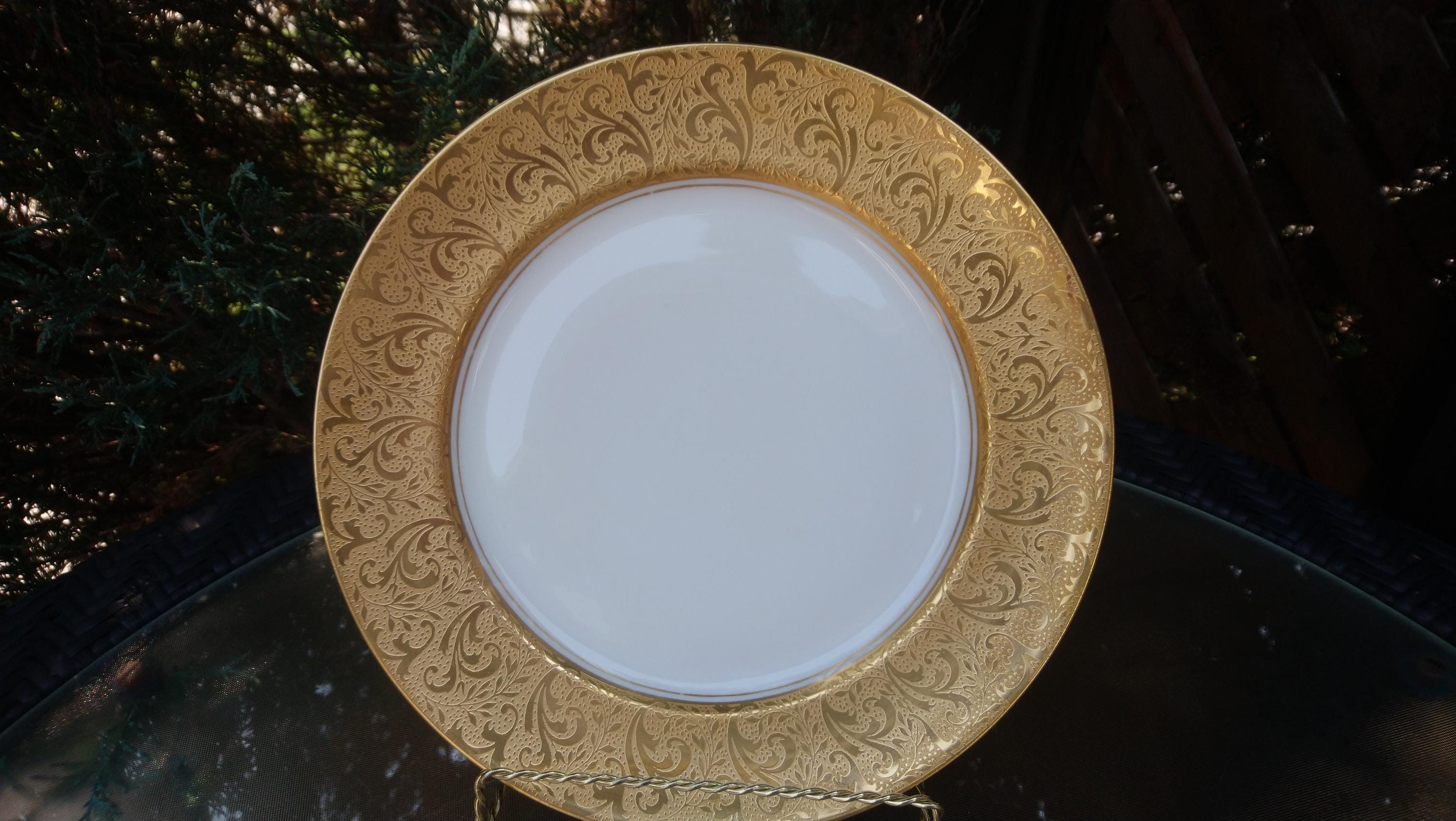 リモージュ フランス ディナープレート 1枚、金彩装飾、磁器、10.5