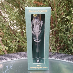 Vintage Burns Crystal Handcrafted In Scotland, &quot;Happy 40TH Birthday&quot; Champagne Flute, Barware Glass, Celebration Glass, Champagne Glass