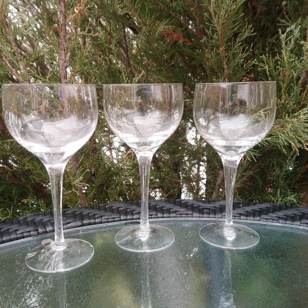 Orrefors Sweden Crystal Stemmed Wine Glasses-Set Of Three, Barware Glasses, Vintage/New, Cabinet Glasses, Crystal Glassware, Deco