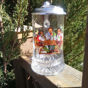 Vintage German Beer Stein, Collectible Barware Glass, German Barware, European Barware, Beer Mug, Drinking Stein, Bar Decor, Vintage Barware