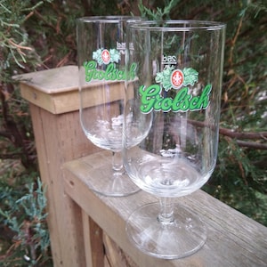 Grolsch, Set aus zwei Biergläsern mit Tulip-Stiel, Barware-Gläser, Sammlerstück, Vintage Barware, Vintage-Gläser, .25L
