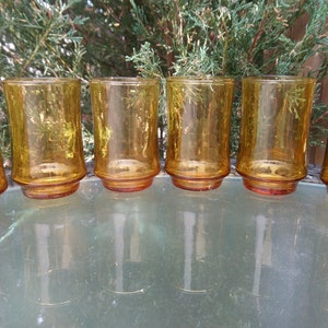 Vintage Libbey Set Of Six Bolero Amber Juice Glasses, Barware Glasses, 1970s, 6 Ounces To Rim