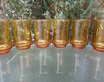 Vintage Libbey St. Clair, Wallaceburg Ontario Canada, Set Of Six Bolero Amber Juice Glasses, Barware Glasses, 1970s Boxed Vintage New