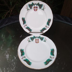 Ridgway Potteries Ltd., Royal Adderley, Newfoundland Tartan Pattern, Discontinued 1962-1964, Green, Red Tartan, Gold Trim, Two Bread Plates