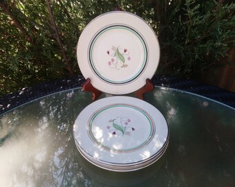 Oude Ivory Syracuse China Coralbel Patroon Restaurant Ware, Made In America, Stopgezet 1949-1967, Set van vier brood of dessert borden