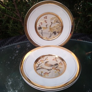 Art Of Chokin Set Of Three Collector&#39;s Plates 24K Gold Edge, Japanese Art Plates, Bird Collectible Plates, Cabinet Plates Or Room Decoration