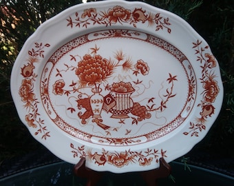 Vintage Royal Staffordshire Dynasty Ironstone av J&G Meakin, serveringsfat eller fat, vågig kant, brun dekoration, blommotiv, 1970-talet