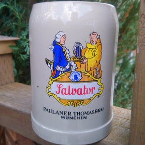 Vintage Salvator Paulaner Thomasbrau Munchen Collectible Ceramic Beer Mug, Barware, Beer Stein, Drinking Mug German Barware European Barware