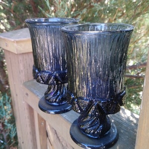 Fostoria Sorrento Blue Discontinued 1971-1974 Heavy Pressed Wine Goblets, Vintage Barware Glasses, Blue Glassware Wine Glasses Blue Stemware
