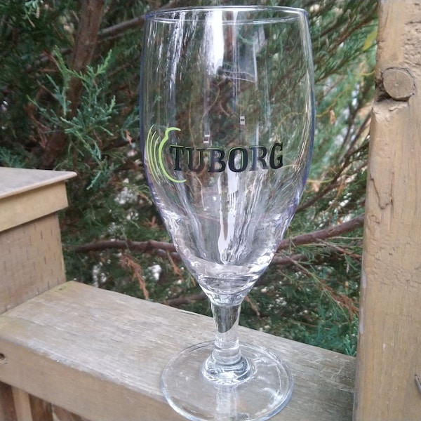 Tuborg Beer Glass, Barware Glass, Stemmed Beer Glass, Danish Beer Glass, Denmark, Vintage Barware, Vintage Glassware, 16 Ounces
