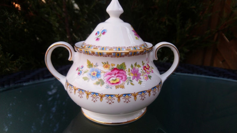 Vintage Royal Grafton Fine Bone China, Made In England, Malvern Pattern, Sugar Bowl With Lid, Vintage China, Collectible Porcelain image 1