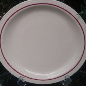 Syracuse China Vintage Restaurantware, Cardinal Lines, Red Band, Serveringsfat, Tillverkad februari 1985, USA, Keramiskt fat