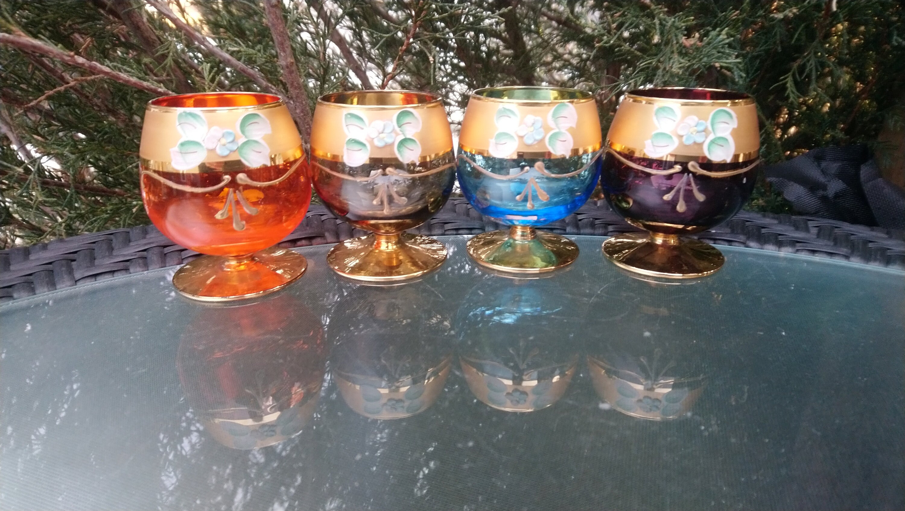 Vintage Murano Tre Fuochi, Set of Four Snifter Glasses, Made in