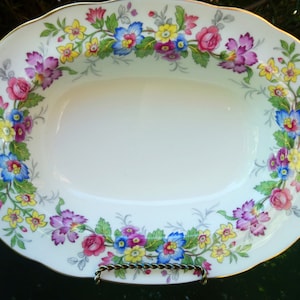Vintage Coalport, Made In England, Maytime Pattern, Open Oval Vegetable Serving Bowl, Multi Colored Floral, Gold Rim, Bone China, Scalloped