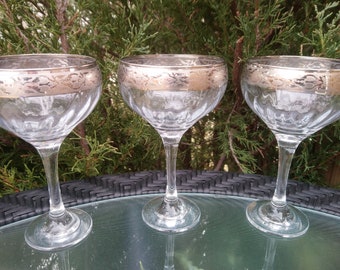 Vintage Set Of Three Silver Fluted Optic Swirl Goblets From Italy,  Chalice, Vintage Glassware, Stemmed Glassware, Barware Glasses