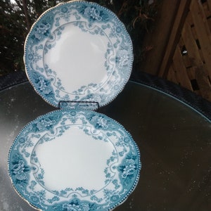 Antique Ford And Sons, Burslem, Argyle Pattern, Set Of Two Luncheon Plates, Floral, Scalloped Edge, Gold Trim, 9.5&quot; Diameter, 1893-1908