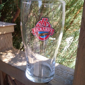 Rickard&#39;s Collectible Barware Glass, Drinking Glass, Red, Blue Label, Owned By Molson Coors Canada, Ricard&#39;s Red Glass, Vintage Beer Glass