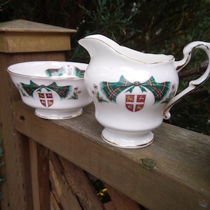 Ridgway Potteries, Royal Adderley, Discontinued 1962-1964, Newfoundland Tartan Pattern, Open Sugar Bowl And Creamer Set,