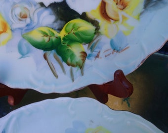 Misty Rose N&co. Japan 1950s Hand Painted Collector's Plate, Set