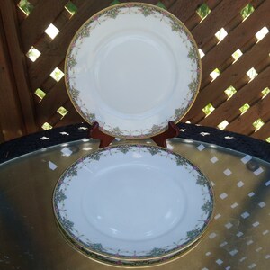 Limoges U.C. France, LA America Galiano 113 La Habana, Set Of Three Salad Plates, Manufactured Between 1900-1930, Pink Flowers, Green Decor