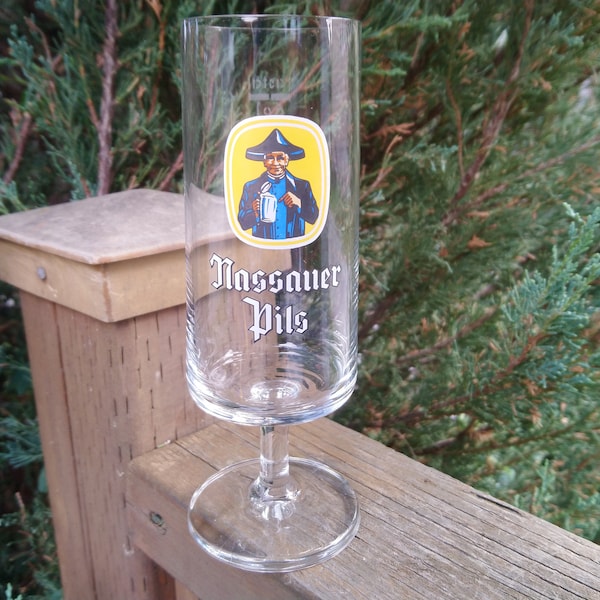 Vintage Collectible Nassauer Pils Stemmed German Beer Glass, Barware Glass, European Barware, Pint Glass, Pilsner Glass, Pre 1972, Drinking