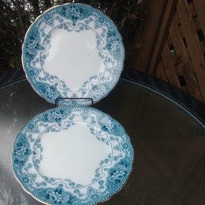 Antique Ford And Sons, Burslem, Argyle Pattern, 1893-1908 Mark, Set Of Two Plates, 9.5&quot; Diameter, Floral, Gold Trim, Antique China