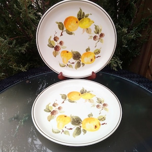 Johnson Brothers &quot;Summer Gold&quot; Pattern, Vintage 1979, Table Plus, Various Fruit Design And Colors, Smooth Textured Set Of Two Dinner Plates
