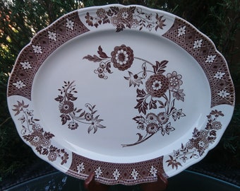 Royal Staffordshire, J&G Meakin "Cathay" mönster järnsten stor serveringsfat, fat, bruna paneler, brunt blommotiv, vågig kant