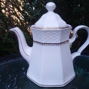 Winterling, Bavaria Roslau, West Germany, Porcelain Coffee Or Teapot, White, Gold Filigree And Trim, Coffee Service, Vintage White Pot