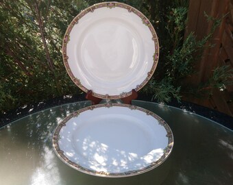 Myott Sons & Co, England, "Palm Leaf" Pattern 1238, Antique Art Nouveau Period, Made Between 1901-1921, Two Dinner Plates, Semi Porcelain