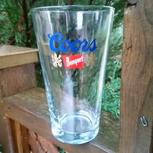 Coors Banquet Collectible Beer Glass, Barware Glass, Coors Drinking Glass, Commercial Barware Glass, Pint Glass, Blue Red White Label Heavy