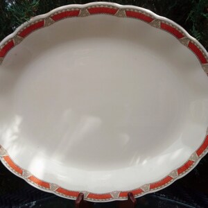 Vintage Grindley &quot;Cream Petal&quot; Large Scalloped Edge With Gold Trim Serving Platter, Tray, Plate, Cream Plate, Orange, Beige Border