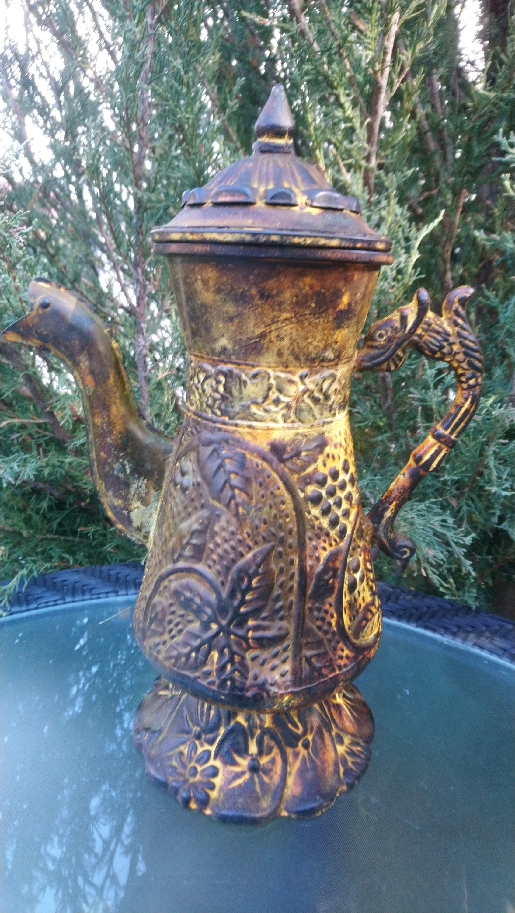 Vintage Decorative Ornate Metal And Cast Iron Coffee Pot With Etsy