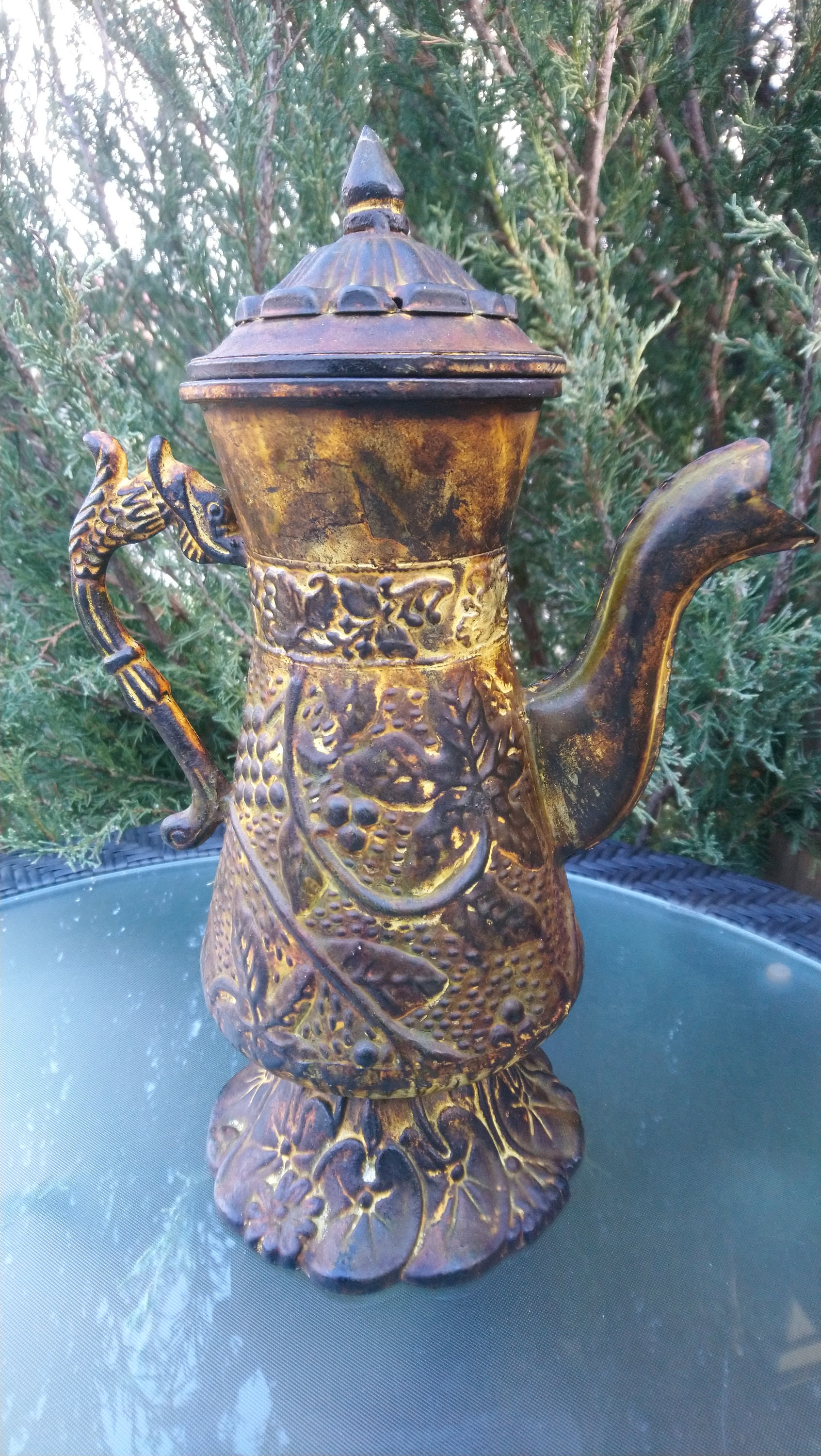 Vintage Decorative Ornate Metal and Cast Iron Coffee Pot With Etsy