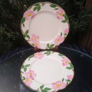 Vintage Franciscan Ware Desert Rose Pattern Discontinued 1949-1963, Pink Roses, Green Leaves, Half Moon Mark, Two Dinner Plates, Vintage