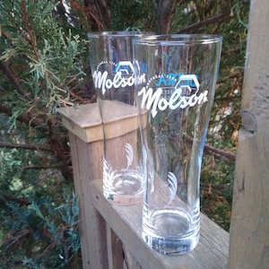 Molson Ultra Light Beer, Set Of Two Beer Glasses, Barware Glasses, Vintage Barware, Molson
