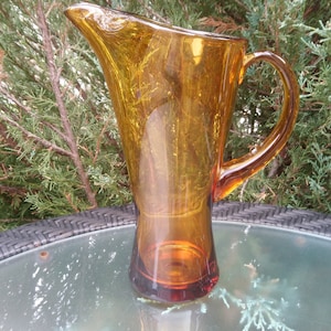 Amber Glass Water Or Mixed Drink Pitcher, Vintage Amber Glassware, Barware, Lemonade Or Iced Tea Pitcher, Collectible Glassware, Table Decor