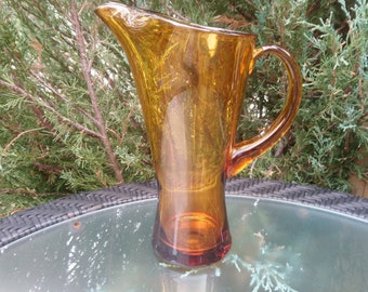 Amber Glazen Water Of Gemengde Drank Pitcher, Vintage Amber Glaswerk, Barware, Limonade Of Iced Tea Pitcher, Collectible Glassware, Table Decor