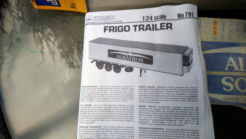 Frigo Trailer Albatros Italeri 1:24 Scale No. 791 Plastic Model Complete Kit Vintage 1990s Reefer Trailer, Instructions Collectible Model image 10