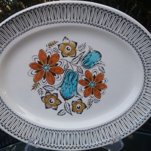 Vintage Broadhurst Ironstone, Kathie Winkle Design Hand Painted, Seychelles Pattern, Oval Serving Platter, 1960s Tableware, Multi Colored