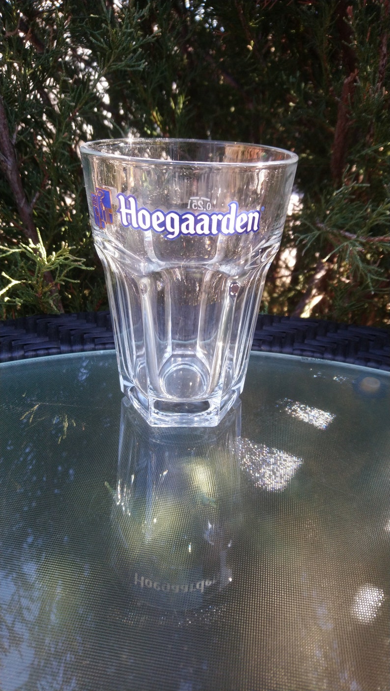 Vintage Hoegaarden .25L Capacity Belgian Hexagonal Wheat Beer Glass, Collectible Barware Glass, Belgium Beer, Vintage Barware image 3