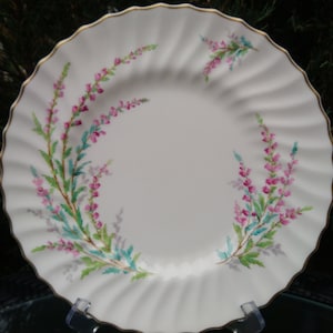 Vintage Royal Doulton &quot;Bell Heather&quot; Pattern Signed P. Curnock, Discontinued 1941-1958, One Dinner Plate, Floral Decor, Swirl Scalloped Edge