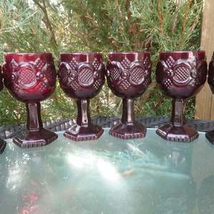 Set Of Six Dark Ruby Red Cape Cod Series Wine Glasses, Avon Discontinued 1975-1992, Red Glassware, Barware Glasses Vintage Barware, Drinking