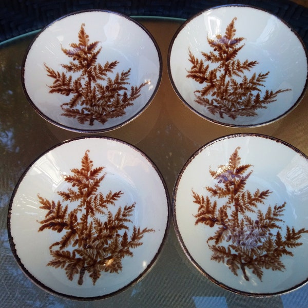 Johnson Brothers, Stonecrest, Fern Pattern, Made In England, Set Of Four Berry Bowls, Or Dessert Bowls, Ice Cream Bowls, Brown Fern