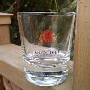 George & J.G. Smith, The Glenlivet 12 Years Old Malt Whisky, Glass Tumbler, Collectible Barware Drinking Glass, Rock, Neat Glass, Mixed