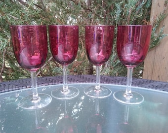 Vintage Set Of Four Cranberry Glasses, Cranberry Glassware, Collectible, 3 Ounce Capacity